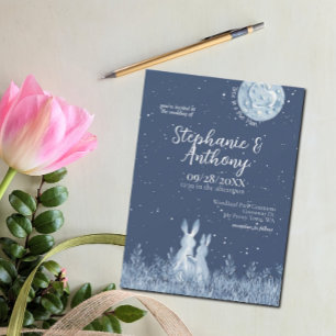 Whimsical Blue Bunny Rabbit Moon Stars Hochzeit Einladung