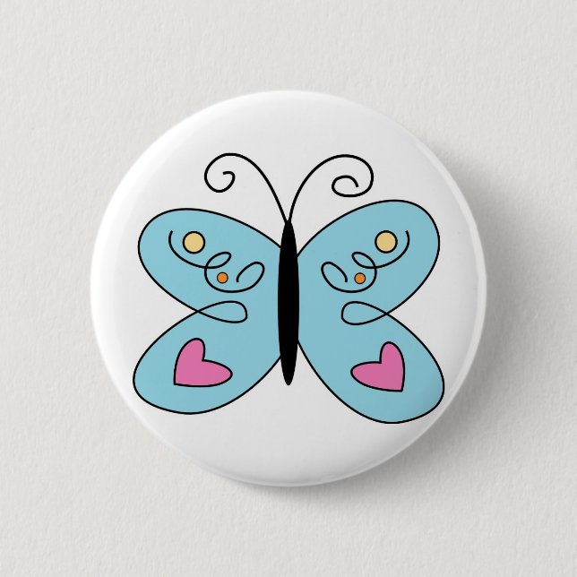 Whimsical Blue Butterfly mit Herz Wings Button (Vorderseite)