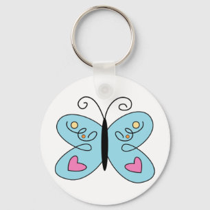 Whimsical Blue Butterfly mit Herz Wings Schlüsselanhänger