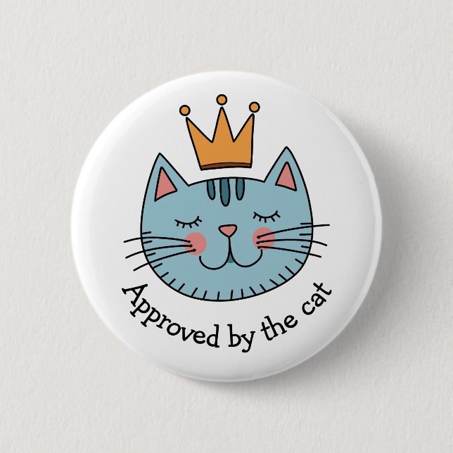 Whimsical Blue Cat mit gelber Krone nach Maß Button (Vorderseite)