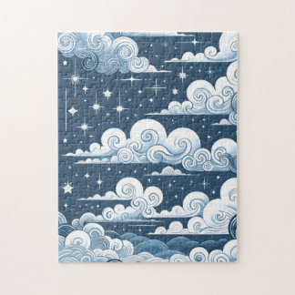 Whimsical Blue Celestial Baby Dusche Begrüßungszei Puzzle