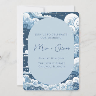 Whimsical Blue Celestial Print Einladung