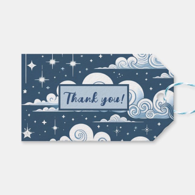 Whimsical Blue Celestial Vielen Dank Geschenkanhänger (Vorderseite (Horizontal))