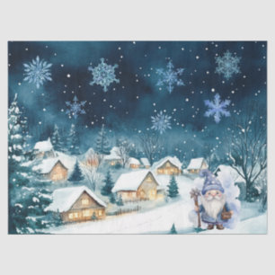Whimsical Blue Christmas Gnome & Snowflakes Seidenpapier