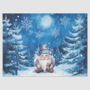Whimsical Blue Christmas Gnome & Snowflakes Seidenpapier