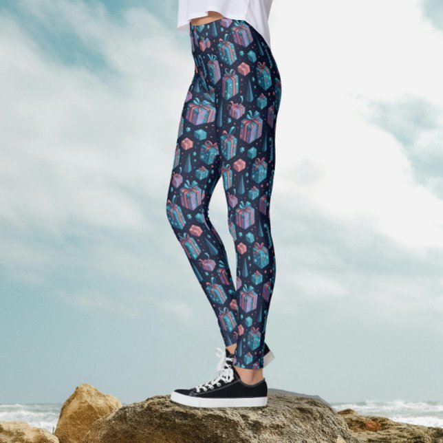 Whimsical Blue Colorful Geschenke Weihnachtsmuster Leggings (Von Creator hochgeladen)