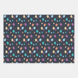 Whimsical Blue Colorful Ostereier Muster Geschenkpapier Set