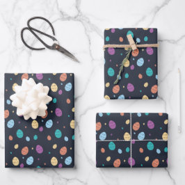 Whimsical Blue Colorful Ostereier Muster Geschenkpapier Set