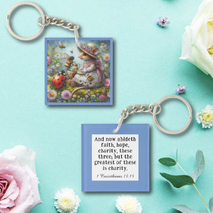 Whimsical Blue Corinthians 13 Verse Niedlich Mouse Schlüsselanhänger