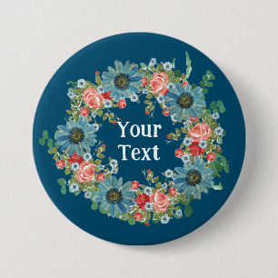 Whimsical Blue Daisy Blume Wreath Lapel Charm Button