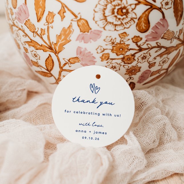 Whimsical Blue Doodle Heart Wedding Geschenkanhänger (Von Creator hochgeladen)