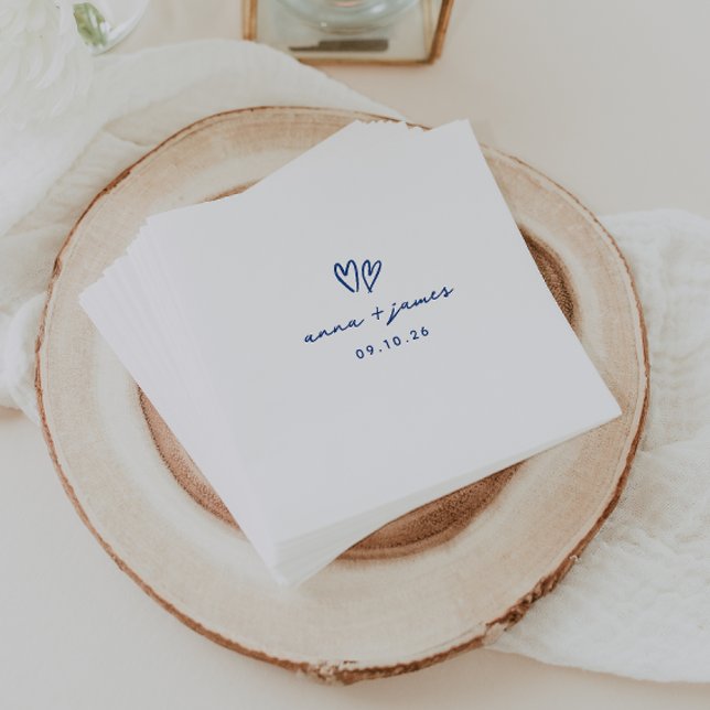 Whimsical Blue Doodle Hearts Wedding Serviette (Von Creator hochgeladen)