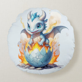 Whimsical Blue Dragon Frostfire Rundes Kissen