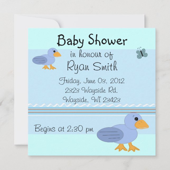Whimsical Blue Ducks Baby Ducks Einladung (Vorderseite)