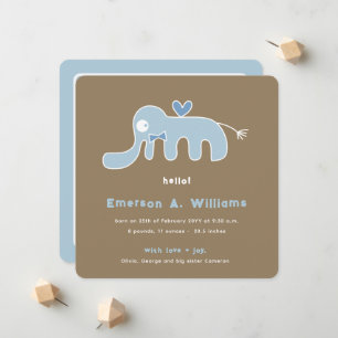 Whimsical Blue Elephant Liebe Baby Boy Foto Birth Ankündigung