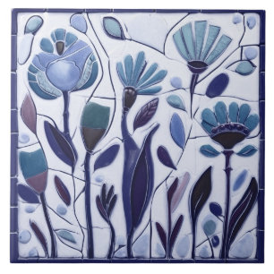 Whimsical Blue Floral Blume Fliese