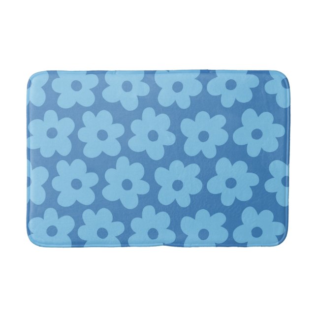 Whimsical Blue Floral Retro, fröhlich, preppy Badematte (Vorderseite)