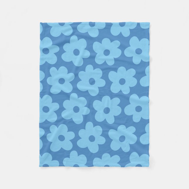 Whimsical Blue Floral Retro, fröhlich, preppy Fleecedecke (Vorderseite)
