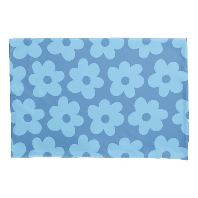 Whimsical Blue Floral Retro, fröhlich, preppy Kissenbezug (Vorderseite)