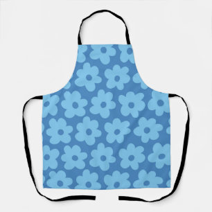Whimsical Blue Floral Retro, fröhlich, preppy Schürze