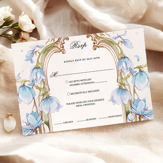 Whimsical Blue Floral UAwg with Meal Choice RSVP Karte (Von Creator hochgeladen)