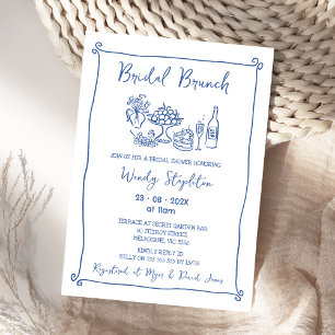 Whimsical Blue Gezeichnet Bridal Brunch Brautparty Einladung