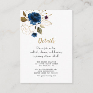 Whimsical Blue Gold Blume Hochzeitdetails Begleitkarte