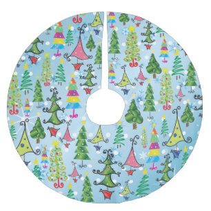 Whimsical Blue Green Snowflakes Weihnachtsbäume Polyester Weihnachtsbaumdecke