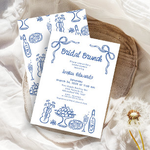 Whimsical Blue Hand Drawn Bridal Brunch Dusche Einladung