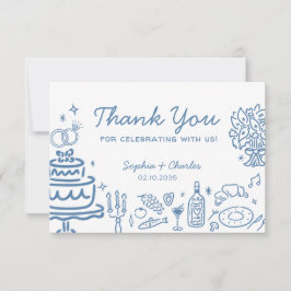 Whimsical Blue Hand Drawn Doodles Wedding Danke
