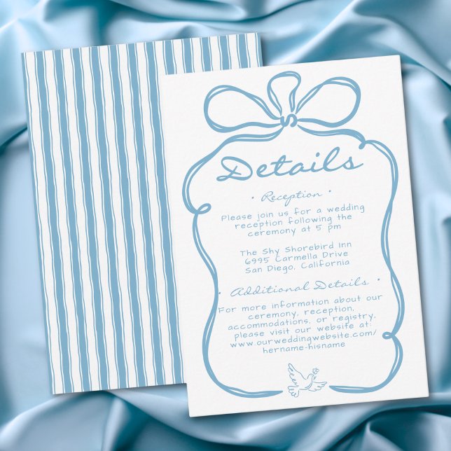 Whimsical Blue Hand Drawn Floral Stripe Wedding Begleitkarte (Whimsical Blue Hand Drawn Floral Stripe Wedding Enclosure Card)
