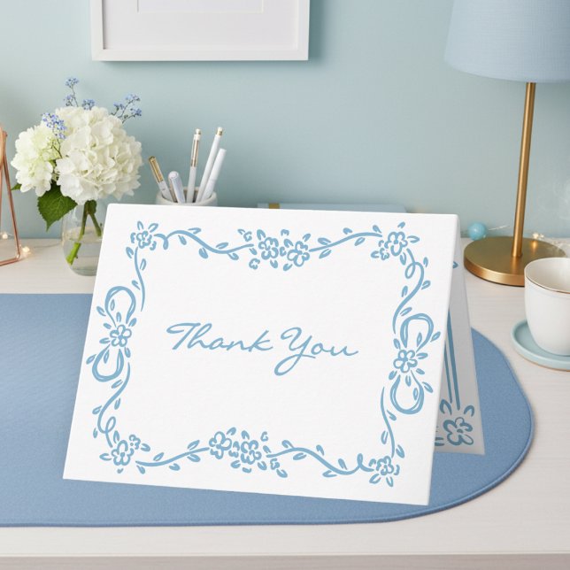 Whimsical Blue Hand Drawn Floral Stripe Wedding Dankeskarte (Whimsical Blue Hand Drawn Floral Stripe Wedding Thank You Card)