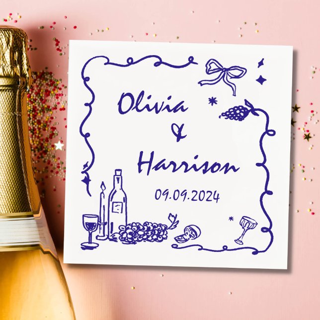 Whimsical Blue Hand Drawn Wedding Serviette (Von Creator hochgeladen)