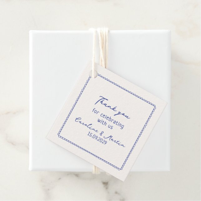 Whimsical, Blue Hand gezogen Hochzeit danke Geschenkanhänger (Beispiel)