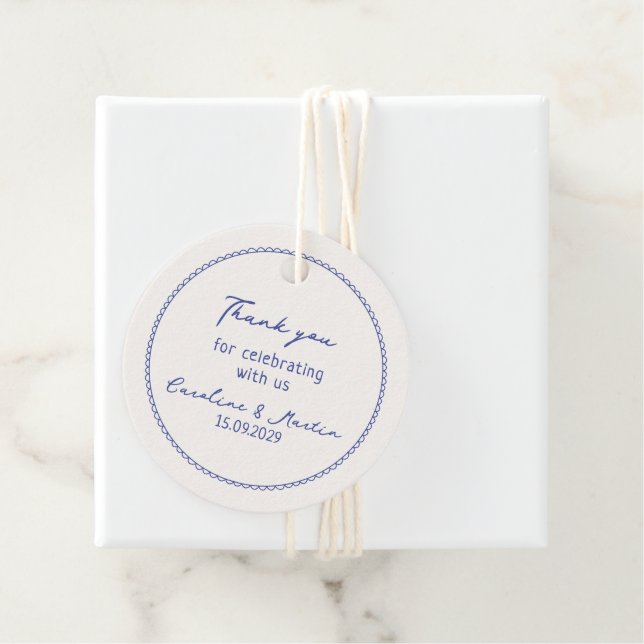 Whimsical, Blue Hand gezogen Hochzeit danke Geschenkanhänger (Beispiel)