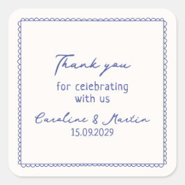 Whimsical, Blue Hand gezogen Hochzeit danke Quadratischer Aufkleber