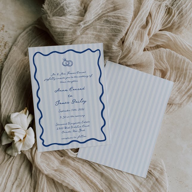 Whimsical Blue Handwriting Wedding Einladung (Von Creator hochgeladen)