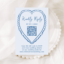 Whimsical Blue Heart QR-Code-Hochzeit RSVP Karte