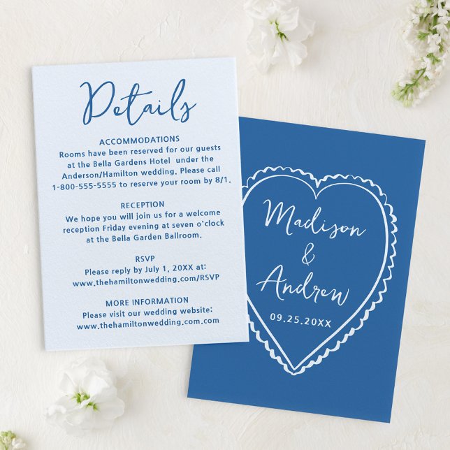 Whimsical Blue Heart Wedding Details Begleitkarte (Von Creator hochgeladen)