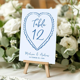 Whimsical Blue Heart Wedding Tischnummer