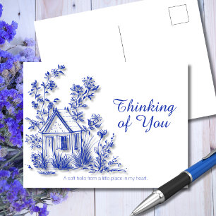 Whimsical Blue Hütte Botanisches Denken Sie an Sie Postkarte