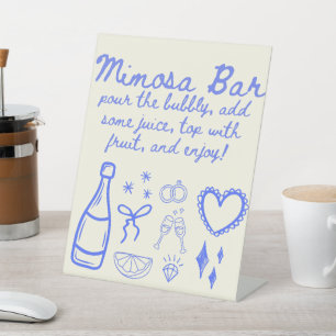 Whimsical Blue Mimosa Trendy Sketch Brautparty Sockelschild