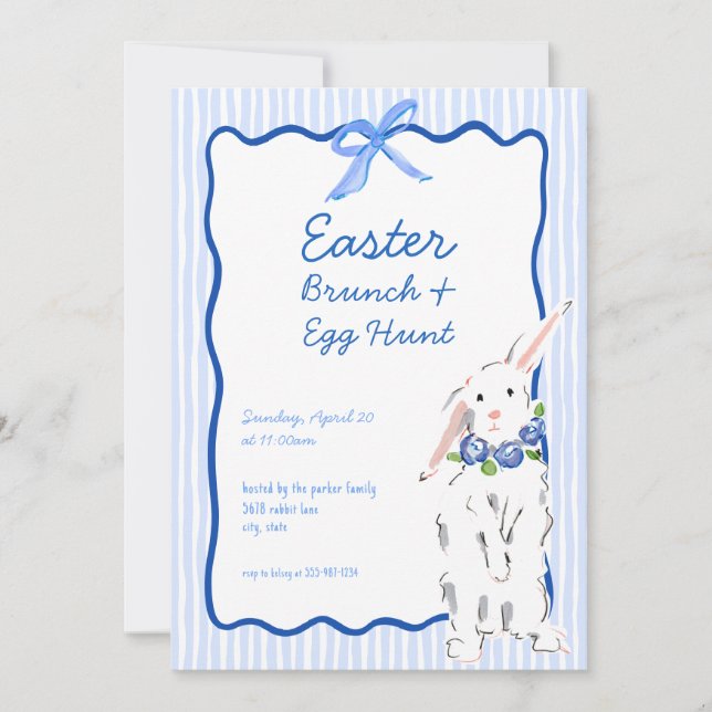Whimsical Blue Oaster Brunch Ei Hunt Einladung (Vorderseite)