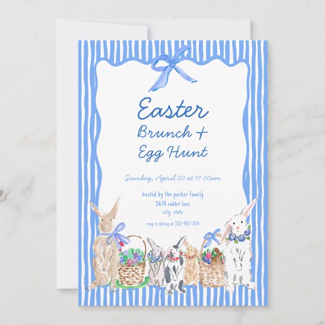 Whimsical Blue Oaster Brunch Ei Hunt Einladungen (Vorderseite)
