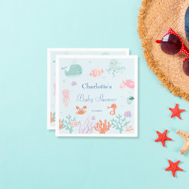 Whimsical Blue Ocean Animals Baby Dusche Party Serviette