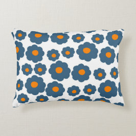 Whimsical Blue & Orange Floral Retro, fröhlich Dekokissen