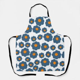 Whimsical Blue & Orange Floral Retro, fröhlich Schürze
