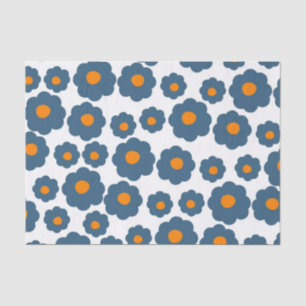 Whimsical Blue & Orange Floral Retro heiter Seidenpapier