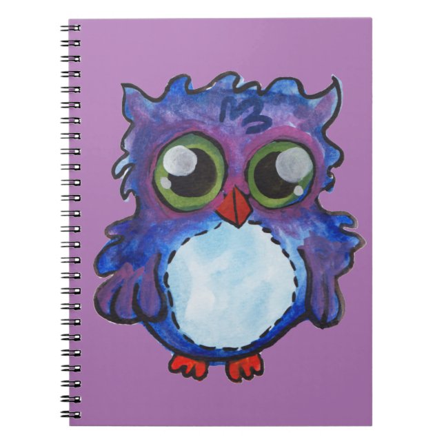 Whimsical Blue Owl Spiral Notebook Notizblock (Vorderseite)