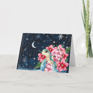 Whimsical Blue Pink Floral Sea Turtle Weihnachten